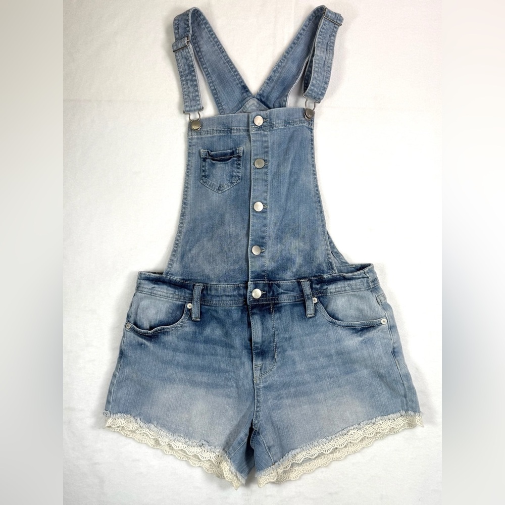 MOSSIMO SUPPLY CO. Junior Girl's Super Stretch Denim Lace‎ Hem Shortalls Size M